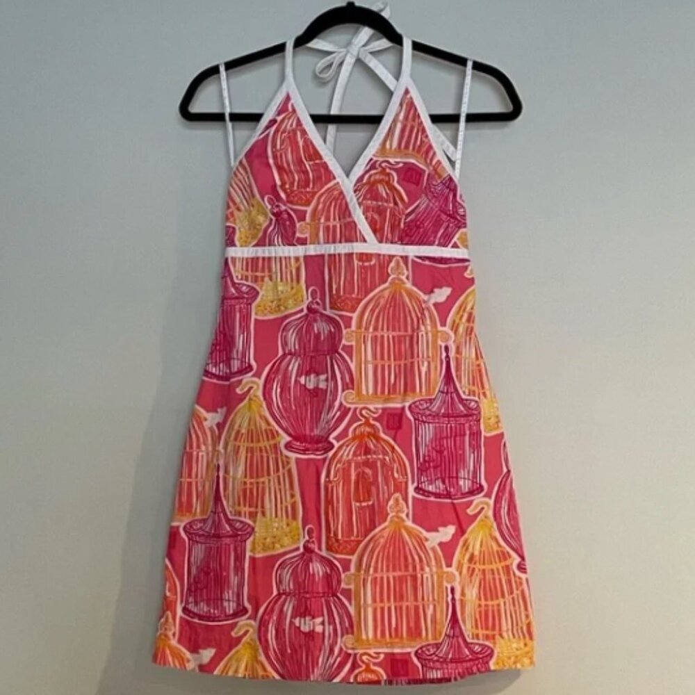 Vintage Lilly Pulitzer Pink Multi Birdcage Halter Mini Dress - Picture 11 of 11